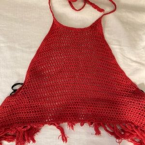 Red Crochet halter crop top